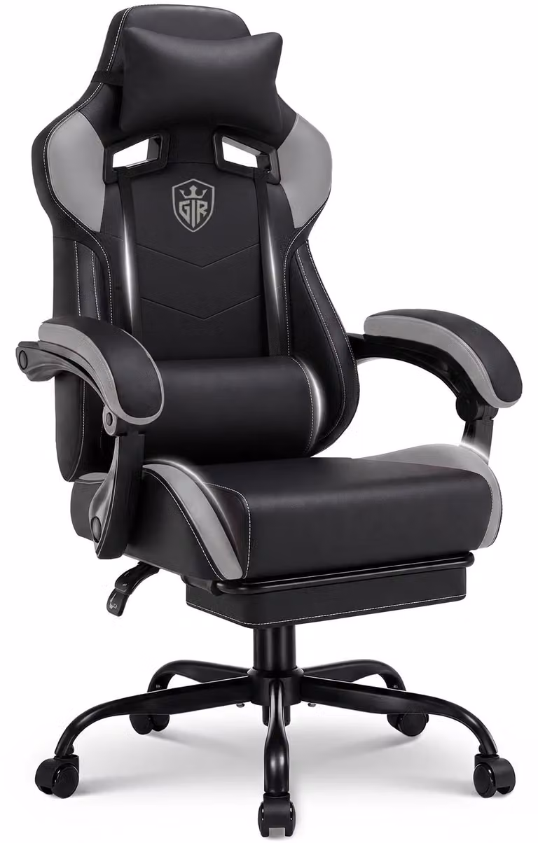 Sedia da gaming - Sedia da ufficio - Ergonomica - Con poggiapiedi - Regolabile in altezza - Con braccioli - Portata massima: 150 kg - Grigia