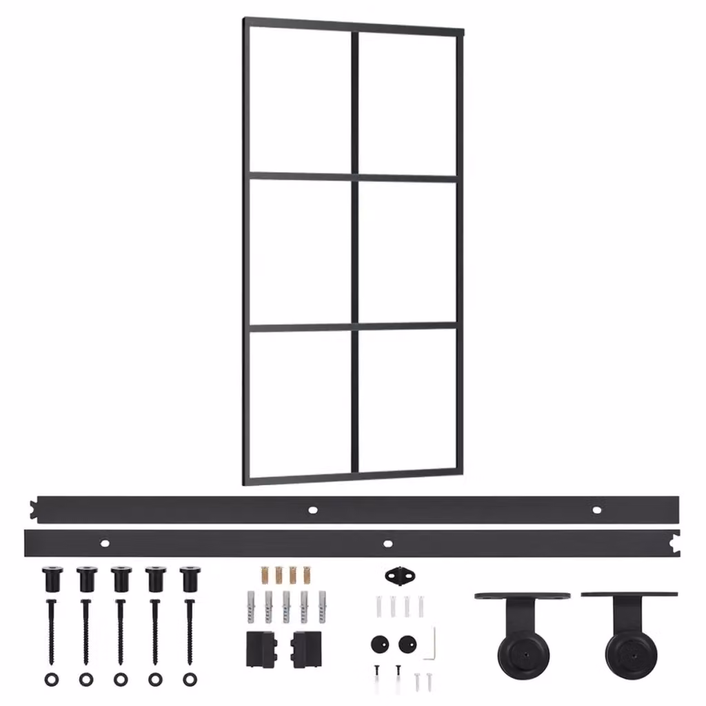 Porta Scorrevole con Kit di Montaggio in Alluminio e Vetro ESG Trasparente di vidaXL, Colore Nero, L: 102 cm, H: 205 cm – 2
