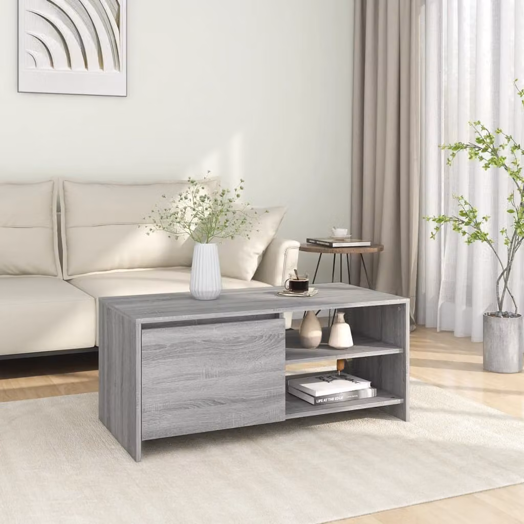 The Living Store Tavolino Grigio Sonoma 102x50x45 cm Materiale a base di legno