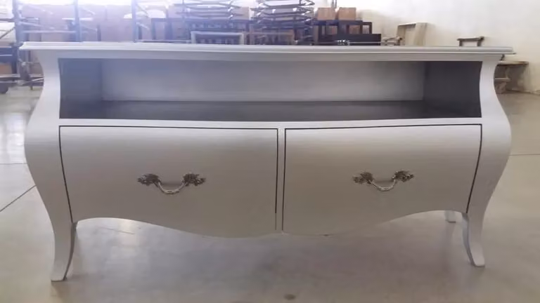 Mobile porta TV bombato in legno di pino stile shabby chic bianco Mobili 2G L/P/H: 141 x 45 x 62 cm