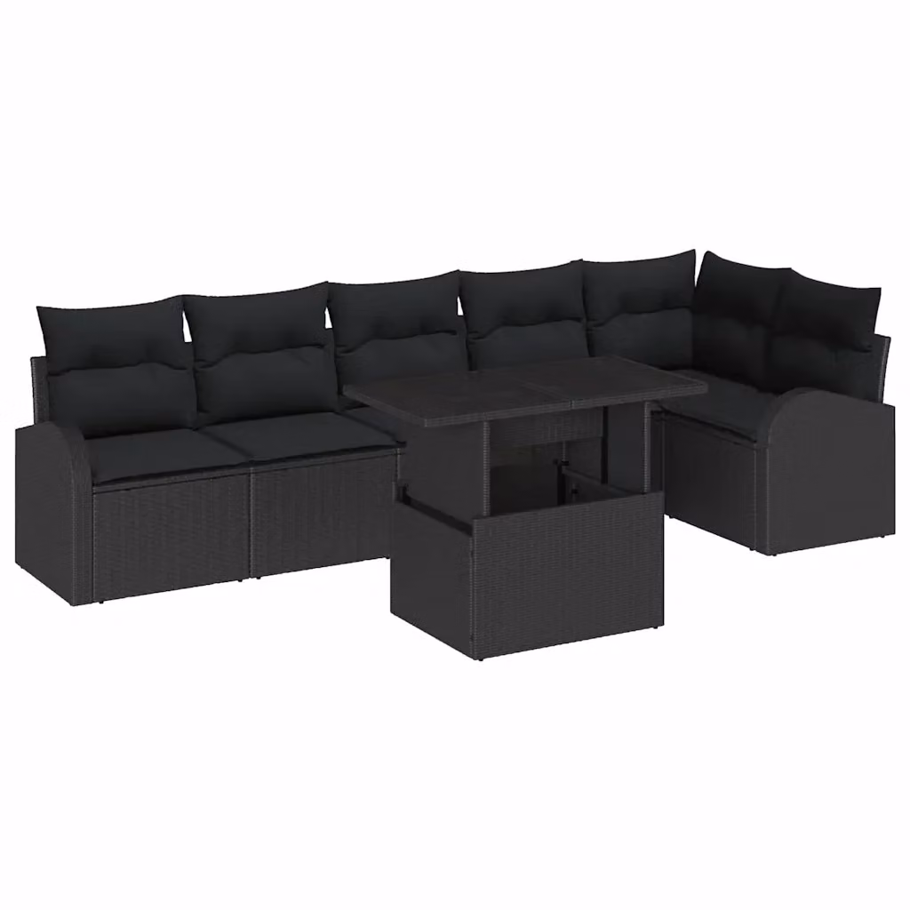 Set Divano da Giardino vidaXL a 7 posti in Polyrattan Nero con Cuscini e Tavolino da Esterno – 2