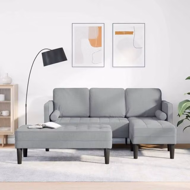Divano angolare reversibile vidaXL in tessuto beige e grigio con cuscini inclusi per soggiorno