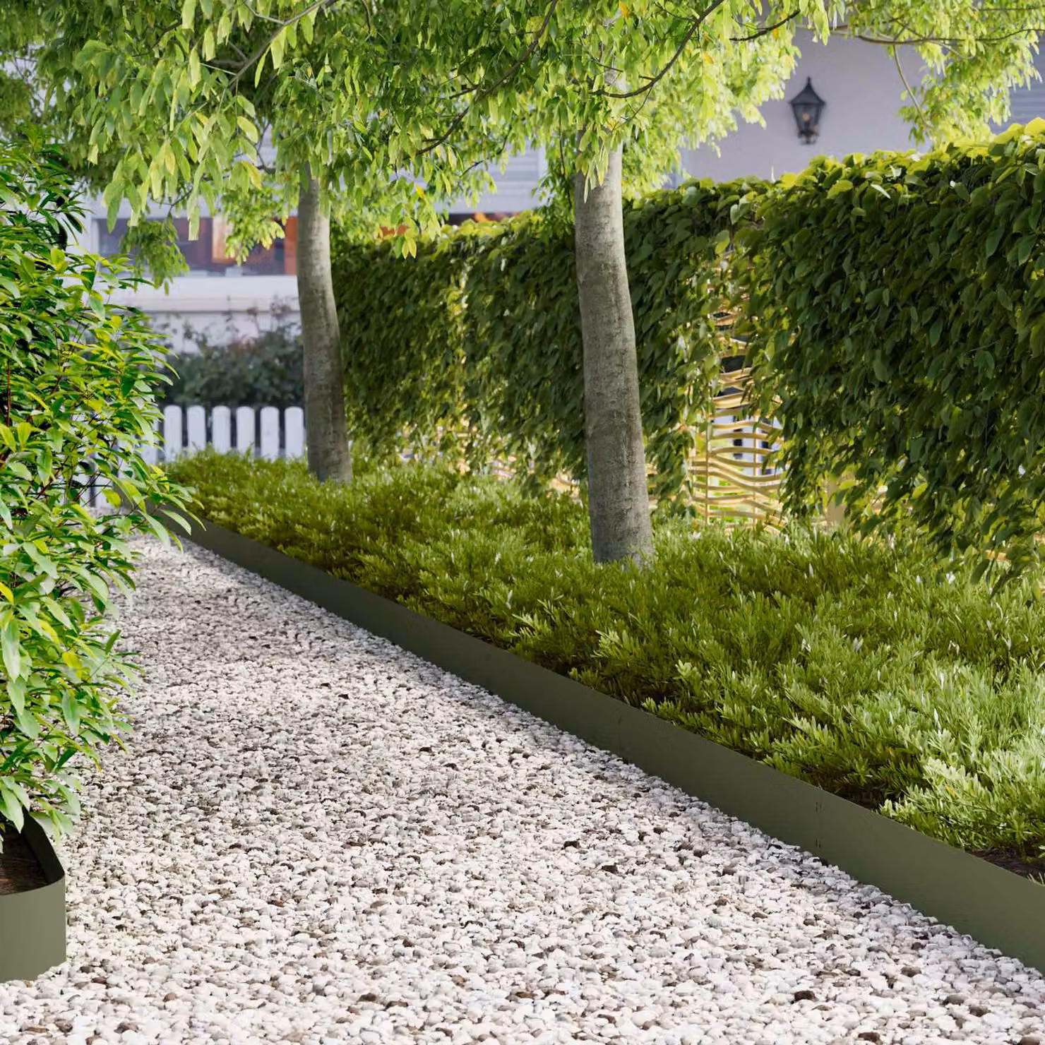 Set di 10 bordure per prato vidaXL in acciaio verde oliva, L: 103 cm, H: 15 cm