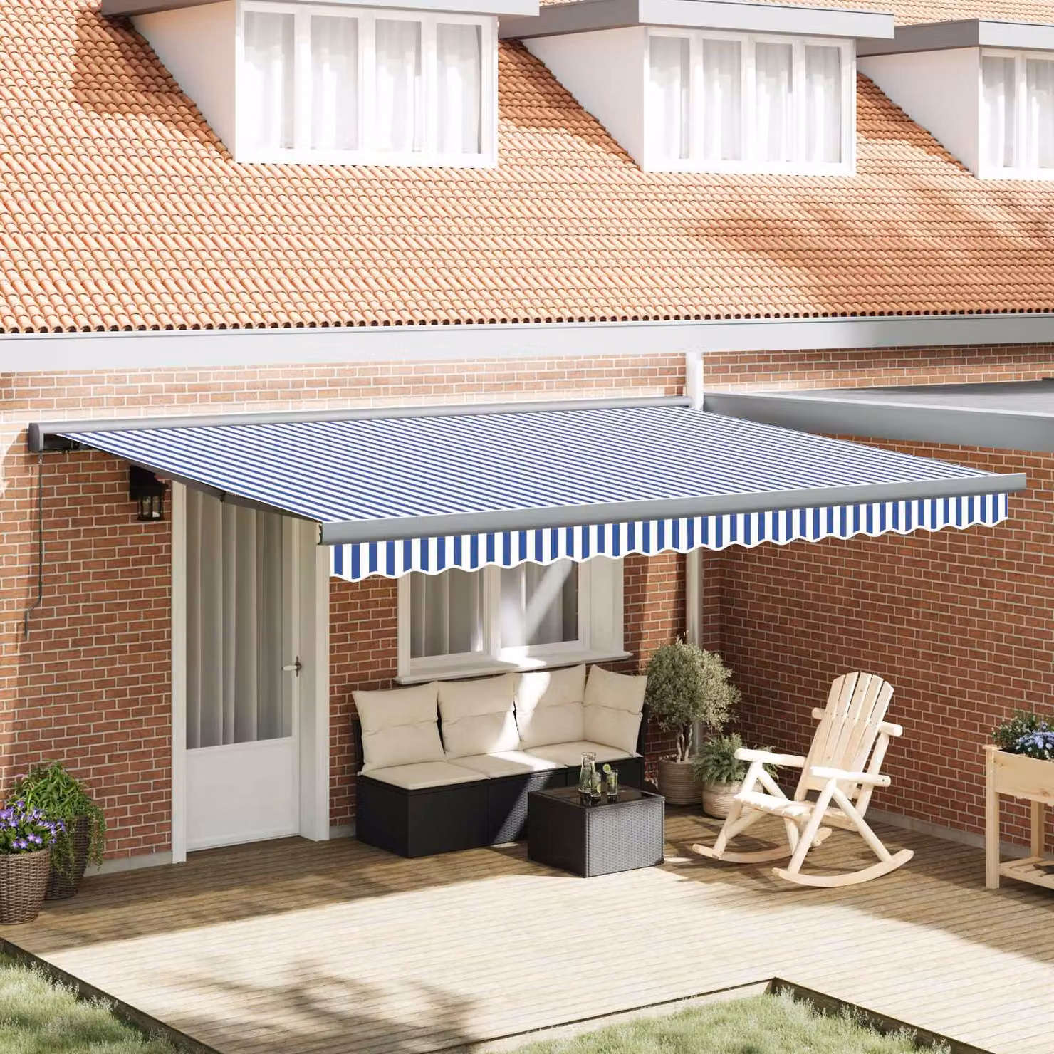 Tenda retrattile vidaXL in alluminio e poliestere Blu e Bianco L: 400 cm, P: 300 cm