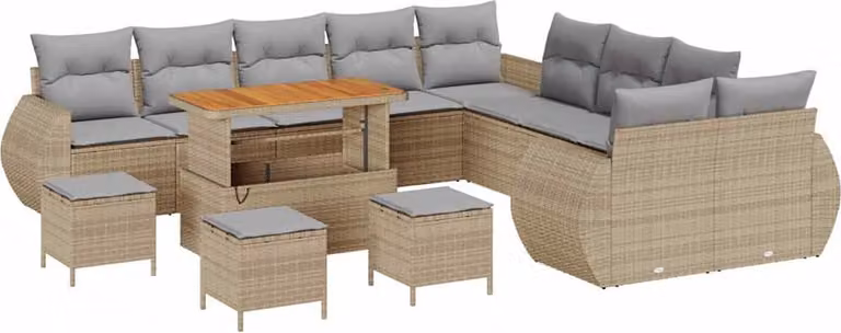Set Divano da Giardino 14 pcs Beige polyrattan