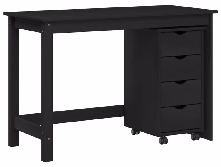 Set di due mobili per scrivania, colore nero, in legno massello di pino