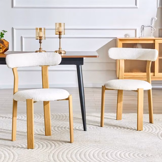 Sedia imbottita OKWISH in tessuto bianco per sala da pranzo e cucina con design moderno e schienale ergonomico