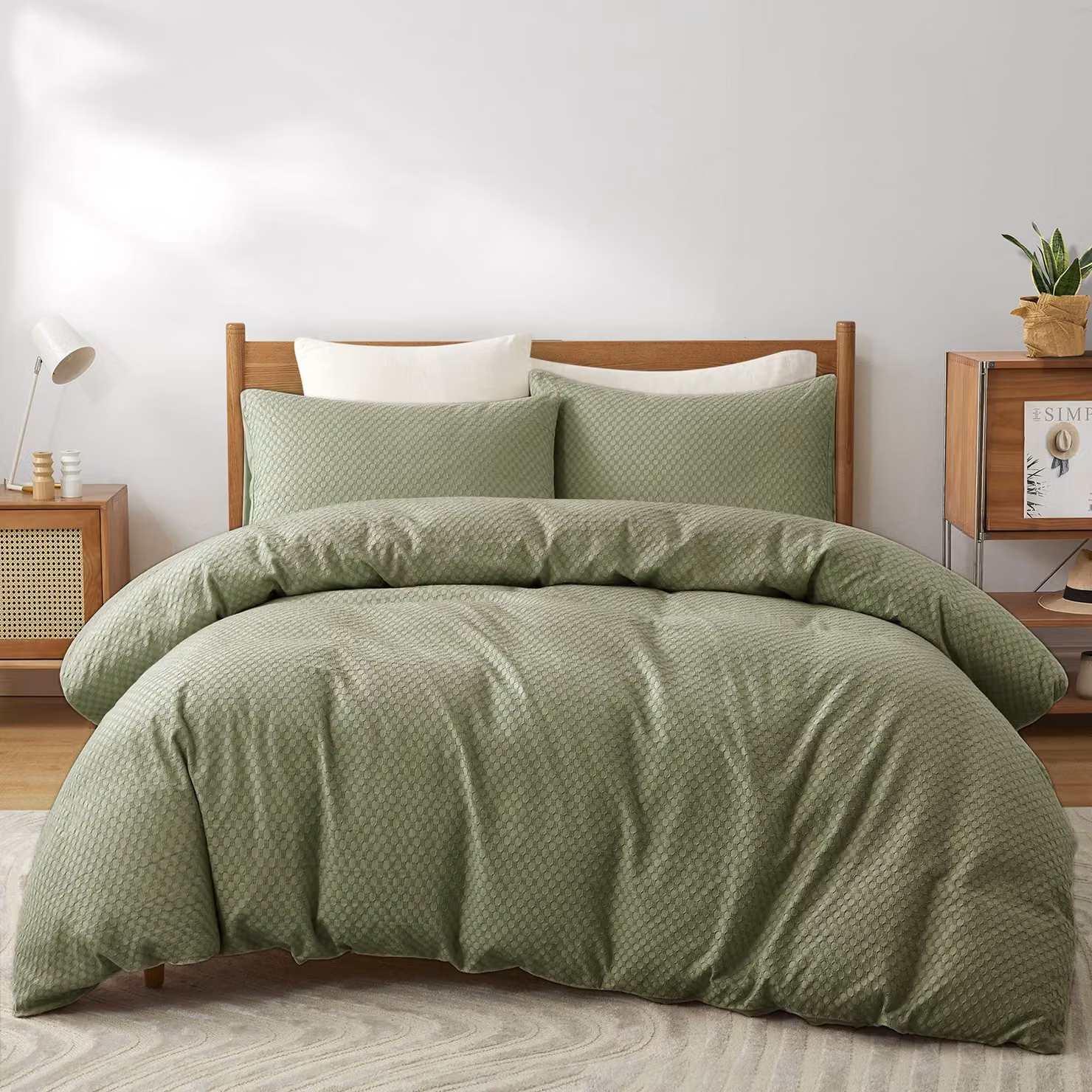 Solidchoice - Set di lenzuola con copripiumino plissettato, colore verde oliva