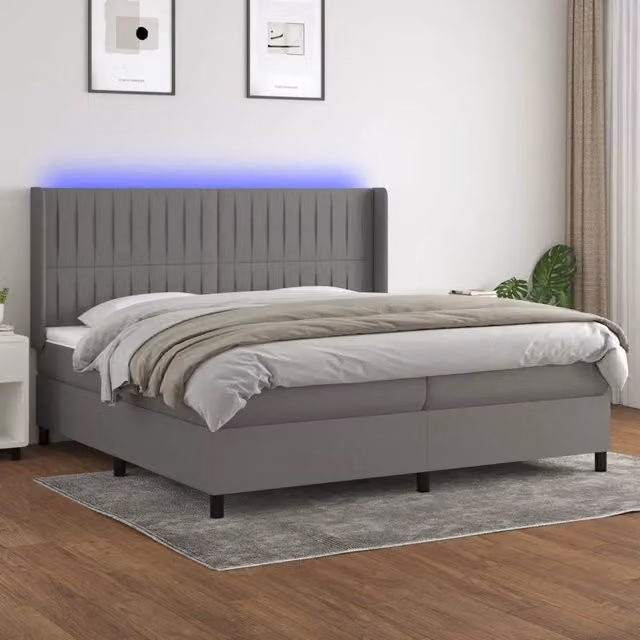 Letto con Materasso a Molle vidaXL in Tessuto Grigio con Illuminazione LED e Porte USB L/P/H: 200 x 200 x 128 cm – 1