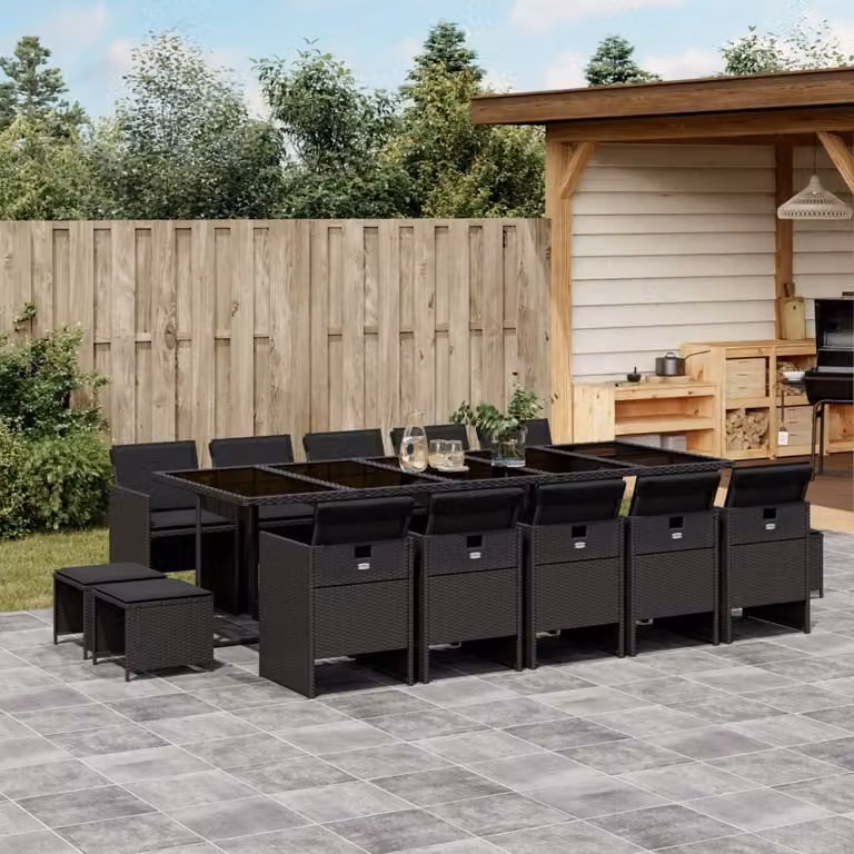 Maison Exclusive - Set da Pranzo da Giardino 15 pz con Cuscini Nero in Polyrattan