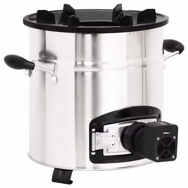 Stufa a Legna in Acciaio Inox Argento con Ventola USB CFW3325938 L: 35,5 cm, P: 26 cm, H: 28 cm