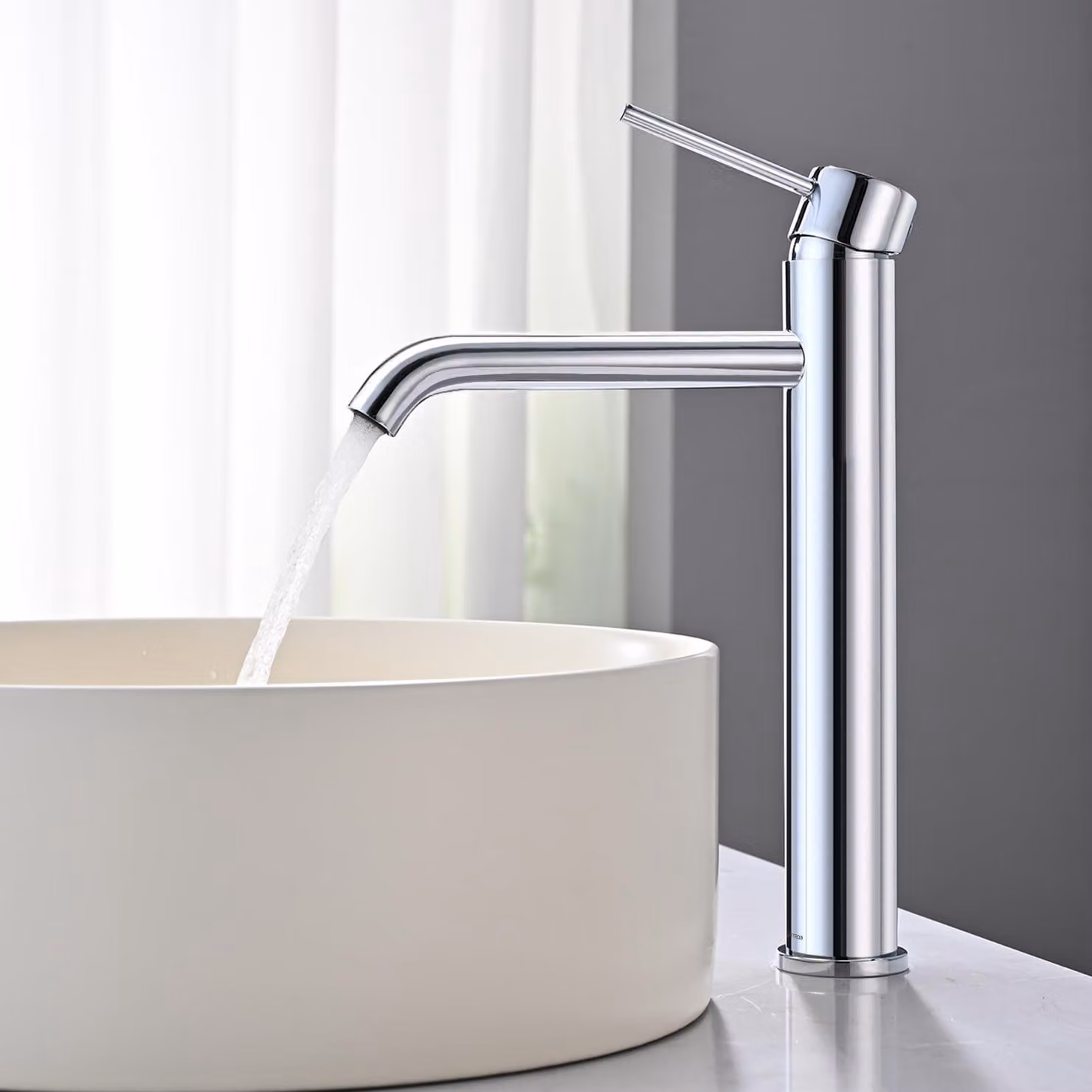 Miscelatore monocomando per bagno, cromato, girevole a 360°, per lavabi da appoggio