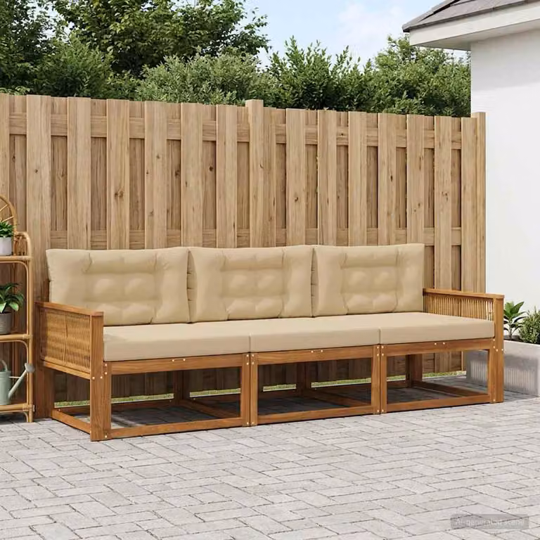 Set di divani da esterno vidaXL in legno di acacia con cuscini, colore beige e marrone