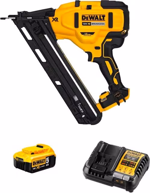 Chiodatrice per chiodi brad DeWalt DCN650P1-SK Gialla con batteria da 5,0 Ah e caricabatterie DCB1104
