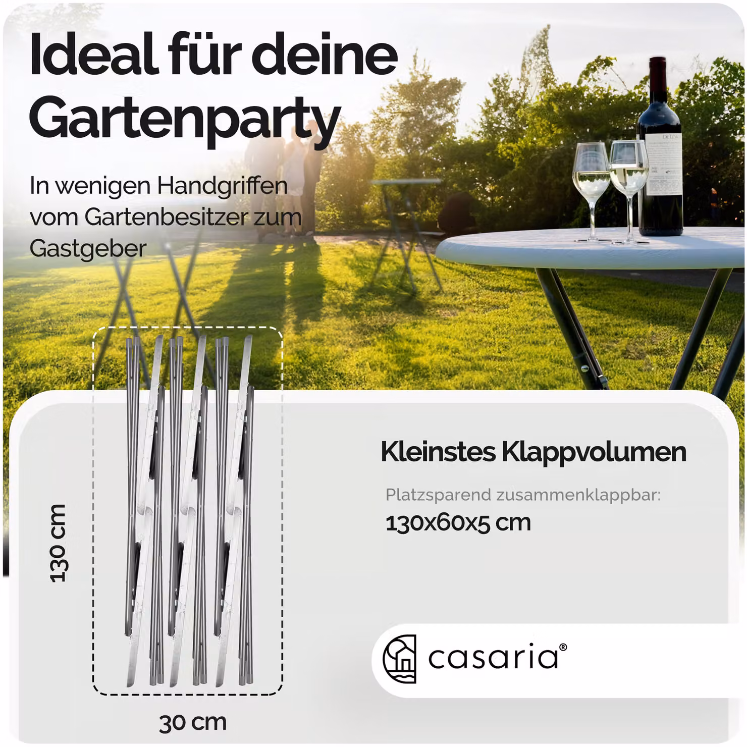 Tavolino bistrot pieghevole Casaria con piano rotondo bianco e struttura argento, ideale per giardino e esterno, Diametro: 60 cm – 2