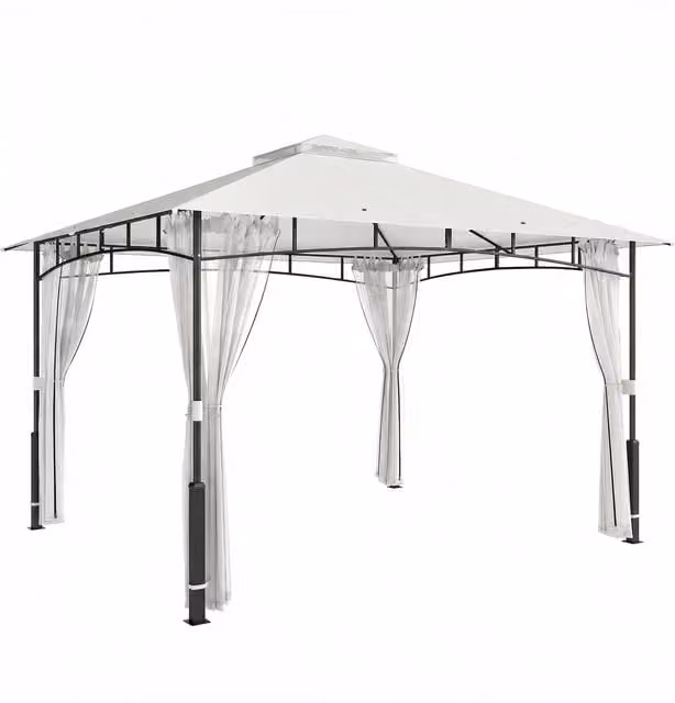 Gazebo da giardino Outsunny con zanzariera e doppio tetto idrorepellente, nero, L: 360 cm x P: 300 cm
