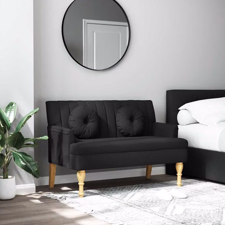 vidaXL Panca con Cuscini Nera in Tessuto con Braccioli L: 113 cm, P: 64,5 cm, H: 75,5 cm