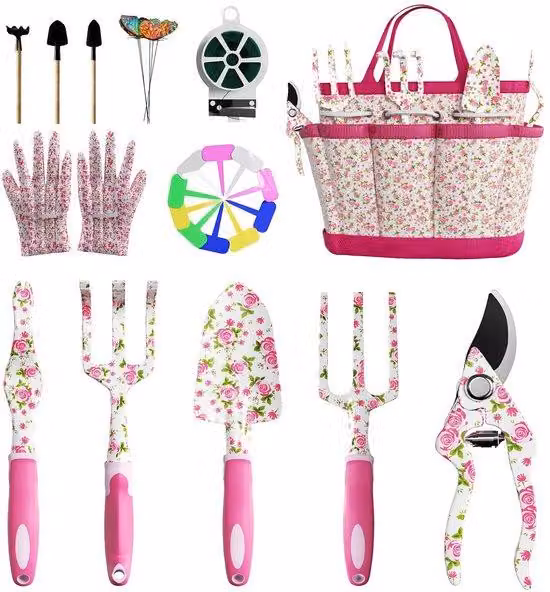Set di attrezzi da giardino, set da 26 pezzi per donne, attrezzi da giardino con impugnatura gommata e borsa Oxford, regalo perfetto per il giardinaggio sia per donne che per uomini
