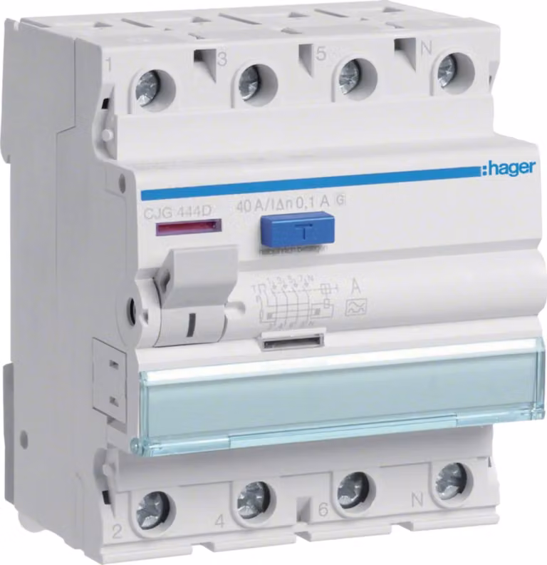 Interruttore differenziale Hager, 4P, 6 kA, 40 A, 100 mA, tipo G/A-VS, 1 pz.