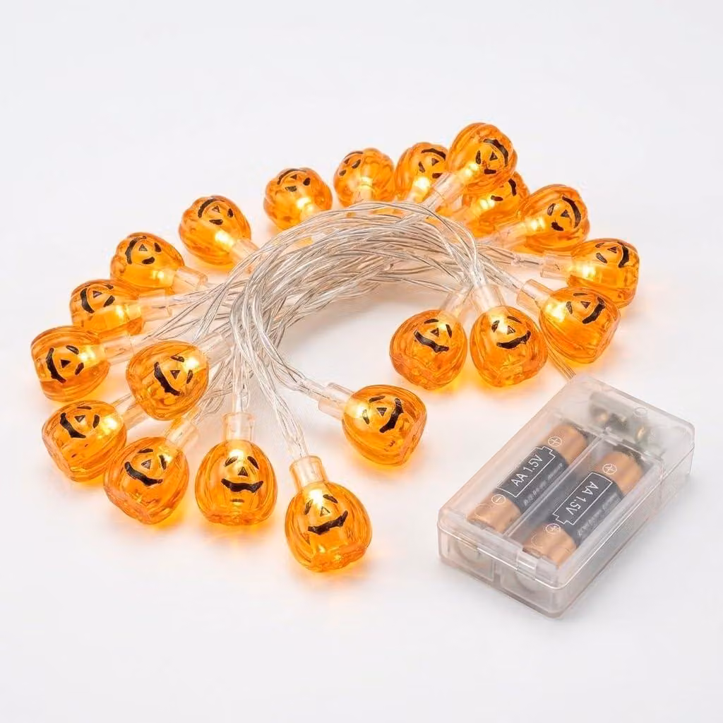 Catena luminosa con 20 luci a LED a forma di zucca, lunghezza 180 cm, alimentata a batteria
