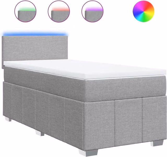 Letto singolo moderno con materasso a molle pocket e struttura imbottita grigio chiaro e bianco L/P: 100 x 200 cm