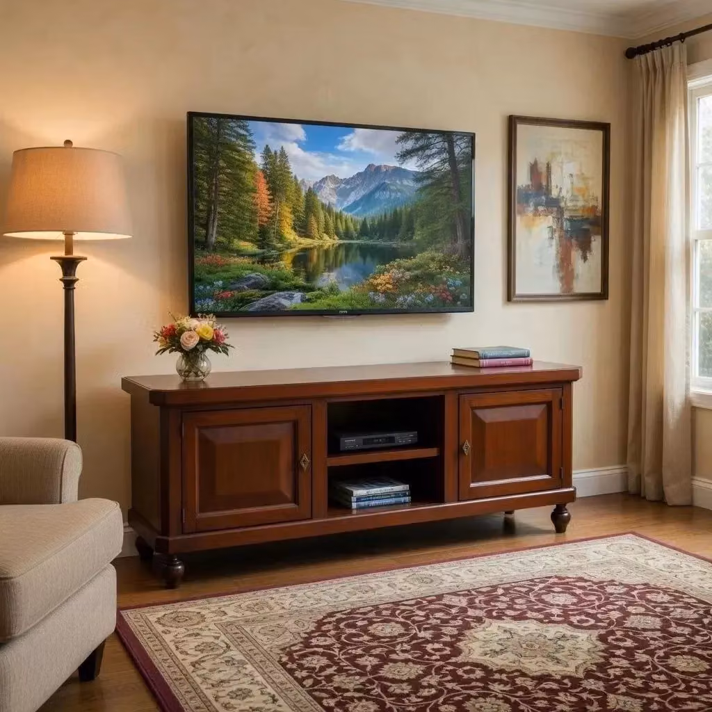 Porta TV in legno stile arte povera con 2 ante color noce scuro Mobili 2G L: 150 cm, P: 43 cm, H: 56 cm – 3