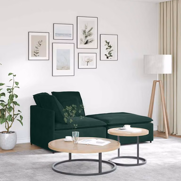 vidaXL Divano Modulare a L in Velluto Verde con Cuscini e Struttura in Metallo