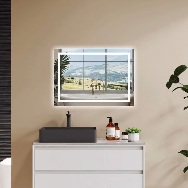 Specchio da bagno rettangolare AICA con LED dimmerabile e funzione antiappannamento, colore bianco, L: 70 cm, P: 50 cm