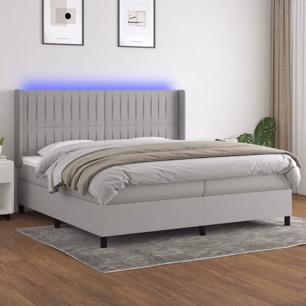 Letto a Molle vidaXL con Illuminazione LED e Porte USB in Tessuto Grigio o Bianco, L/P: 200 x 200 cm – 1
