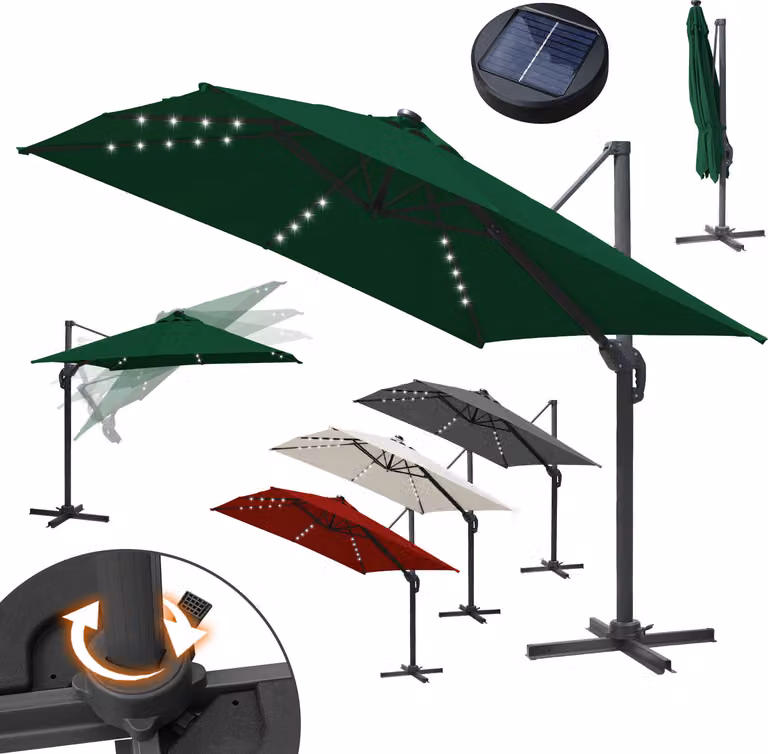 Jayseuw 3M ombrellone quadrato con manovella, protezione UV50+ verde