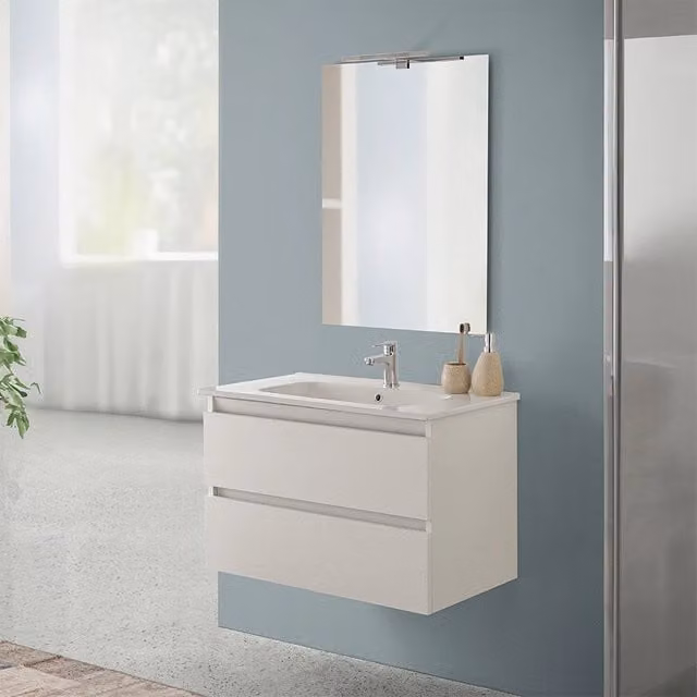 Mobile bagno sospeso Nadia INBAGNO rovere bianco con lavabo e ante soft-close L: 80 cm