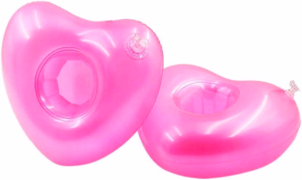 Portabicchieri gonfiabile a forma di cuore, confezione da 2, dimensioni 22 cm, per piscina