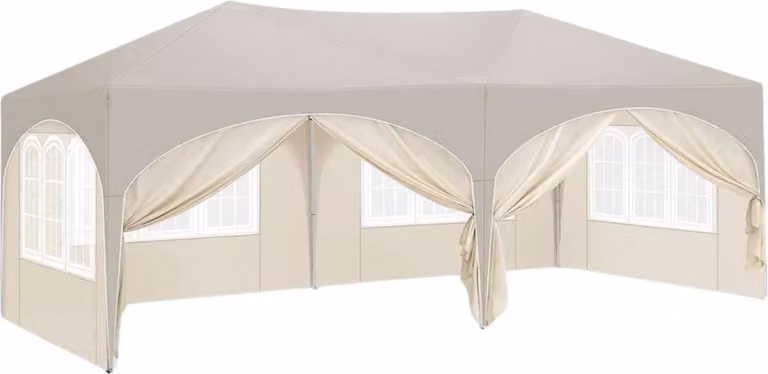 Tenda da festa XL 3×6 m – Gazebo pop-up / Tenda da giardino – Giallo – 6 pareti laterali rimovibili – Regolabile in altezza, impermeabile, resistente alle intemperie, telaio in acciaio verniciato a polvere, tessuto Oxford 210D