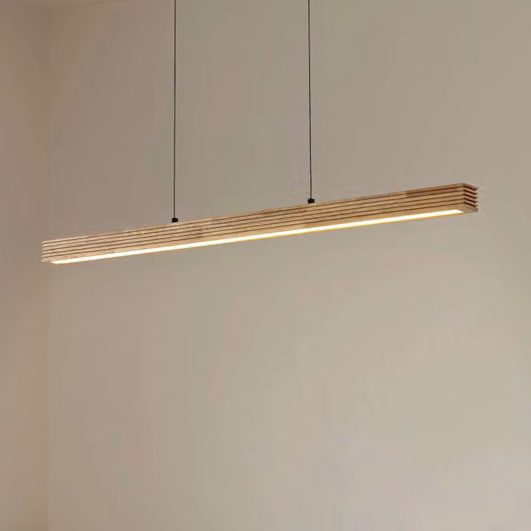 Lampada a sospensione Emara Lucande, dimmerabile, Legno chiaro, Soggiorno / Sala da pranzo, Legno, Design, Lampada a sospensione
