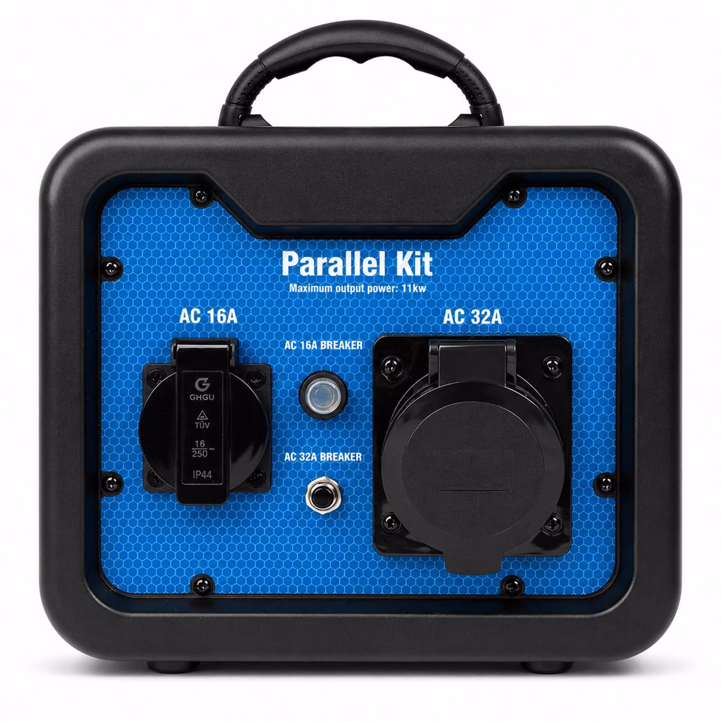 Kit di collegamento parallelo EBERTH per generatori inverter, per il funzionamento in parallelo di 2 generatori, potenza del sistema fino a 6650 W, presa da 230V da 32A e 16A, peso 1,3 kg