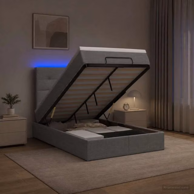 Letto Ottomano con Materasso Ibrido e Illuminazione LED vidaXL Grigio e Bianco L/P/H: 200 x 120 x 88 cm