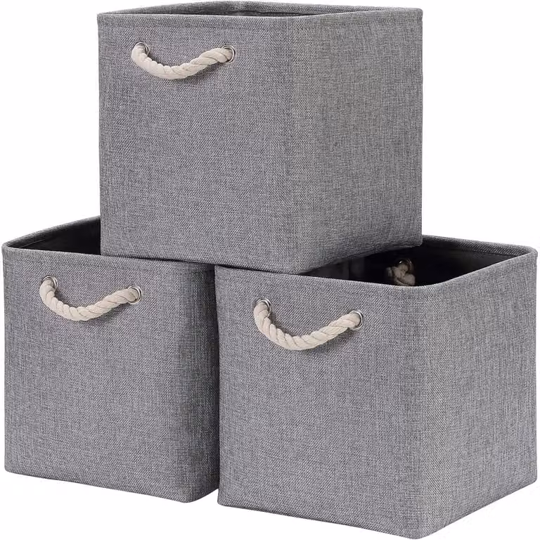 Contenitore in tessuto, colore grigio, 33 x 38 x 33 cm, set da 3