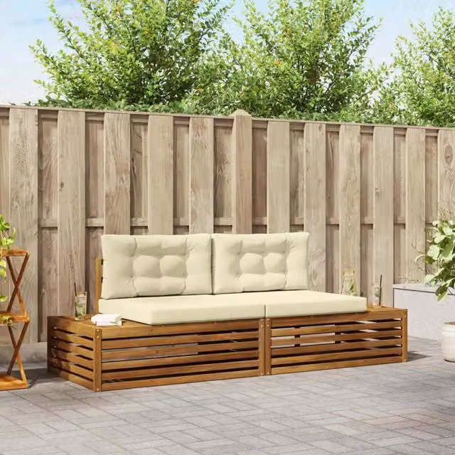 Set di divani da esterno-Sofa da giardino Naturale e Crema 203,5 x 83 x 73 cm