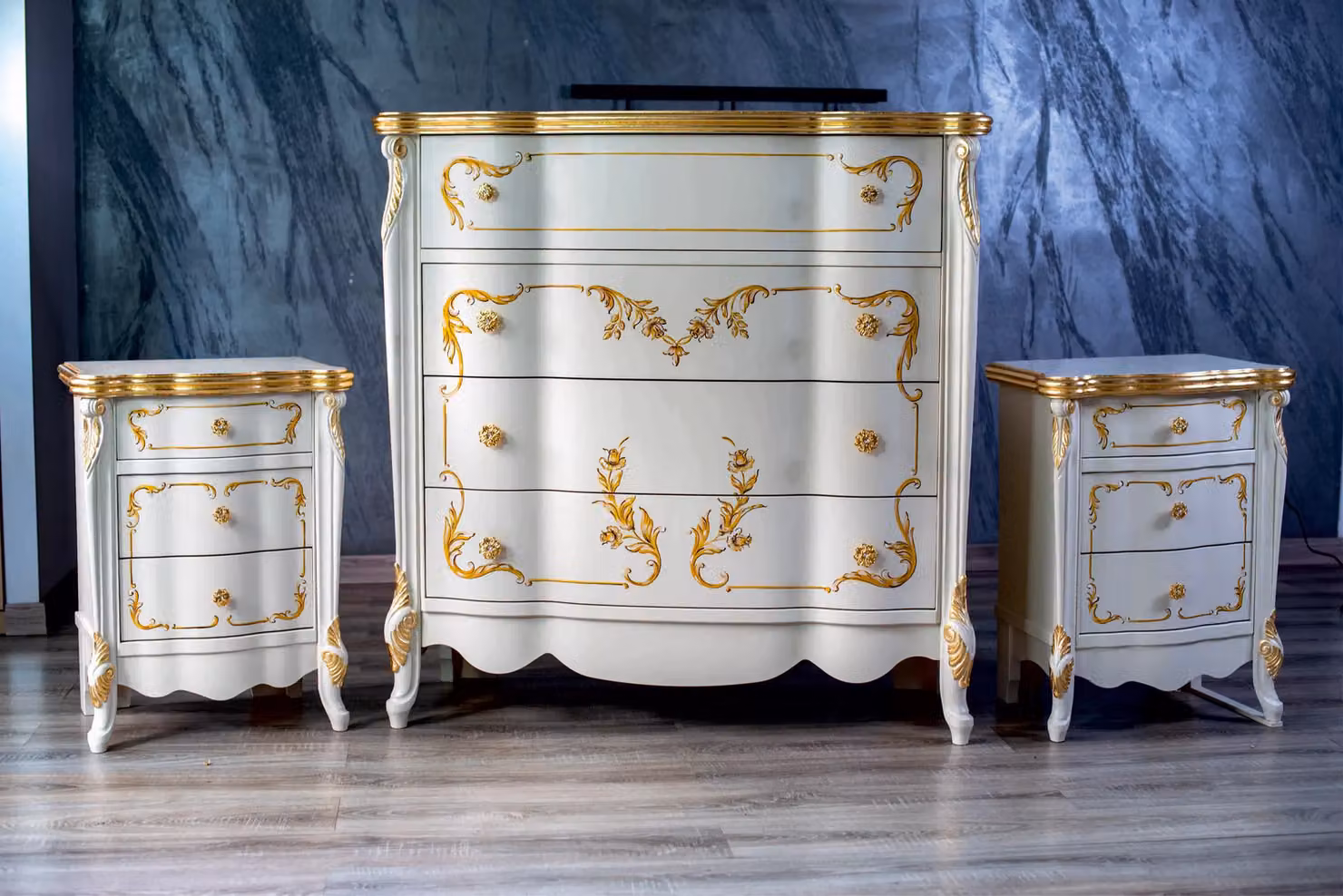 Set di 2 comodini barocco classico in legno bianco e oro Mobili 2G – 2