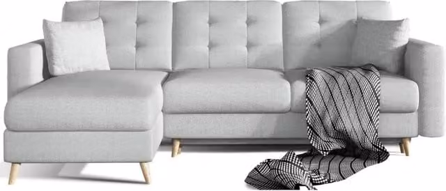 Divano angolare convertibile reversibile MEUBLORAMA grigio in tessuto con struttura in legno massiccio e funzione letto L/P/H: 248 x 162 x 93 cm – 1