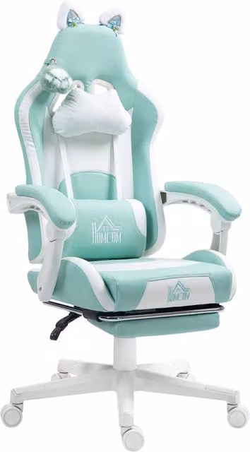Poltrona Gaming con Orecchie da Gatto ¨C Zephmum ¨C Reclinabile, Poggiapiedi Estraibile, Blu, 120 kg