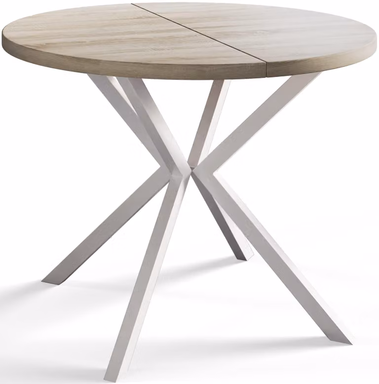 Alpi Moebel, Tavolo da Pranzo Rotondo, Tavolo da Cucina Allungabile, Diamentro: 90-170 cm, Gambe in Metallo Bianche, Sonoma, Collezione Loft Liten