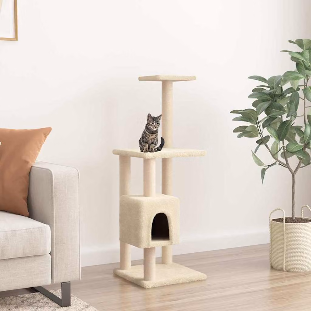 vidaXL Albero per Gatti con Tiragraffi in Sisal Beige Altezza: 104 cm