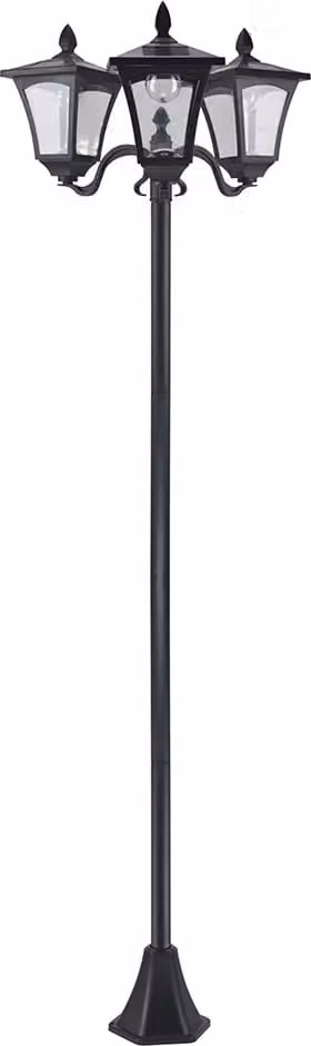 Lampada solare da giardino 842-109, lampada da giardino con 3 fiamme, acciaio inox, nero, 51,5 x 47 x 182,5 cm