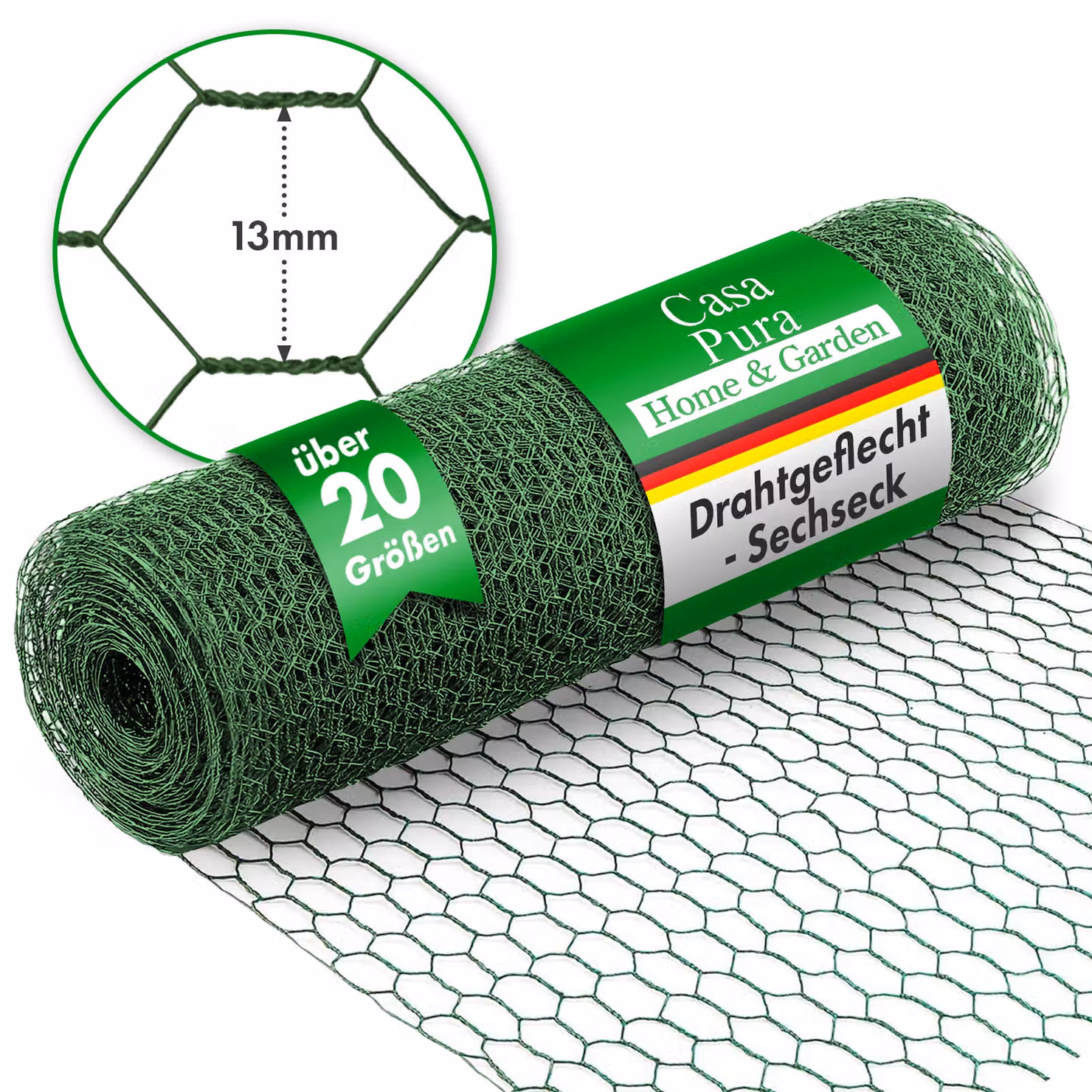 Recinzione in filo metallico Guaina verde Filo di coniglio Dimensione della rete: 13 mm Altezza: 50 cm Lunghezza: 10 m