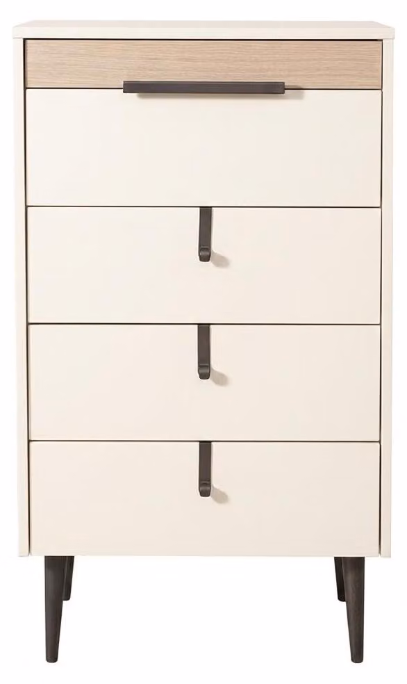 Comodino alto color beige, in legno, dal design moderno, ideale per l'arredamento della camera da letto
