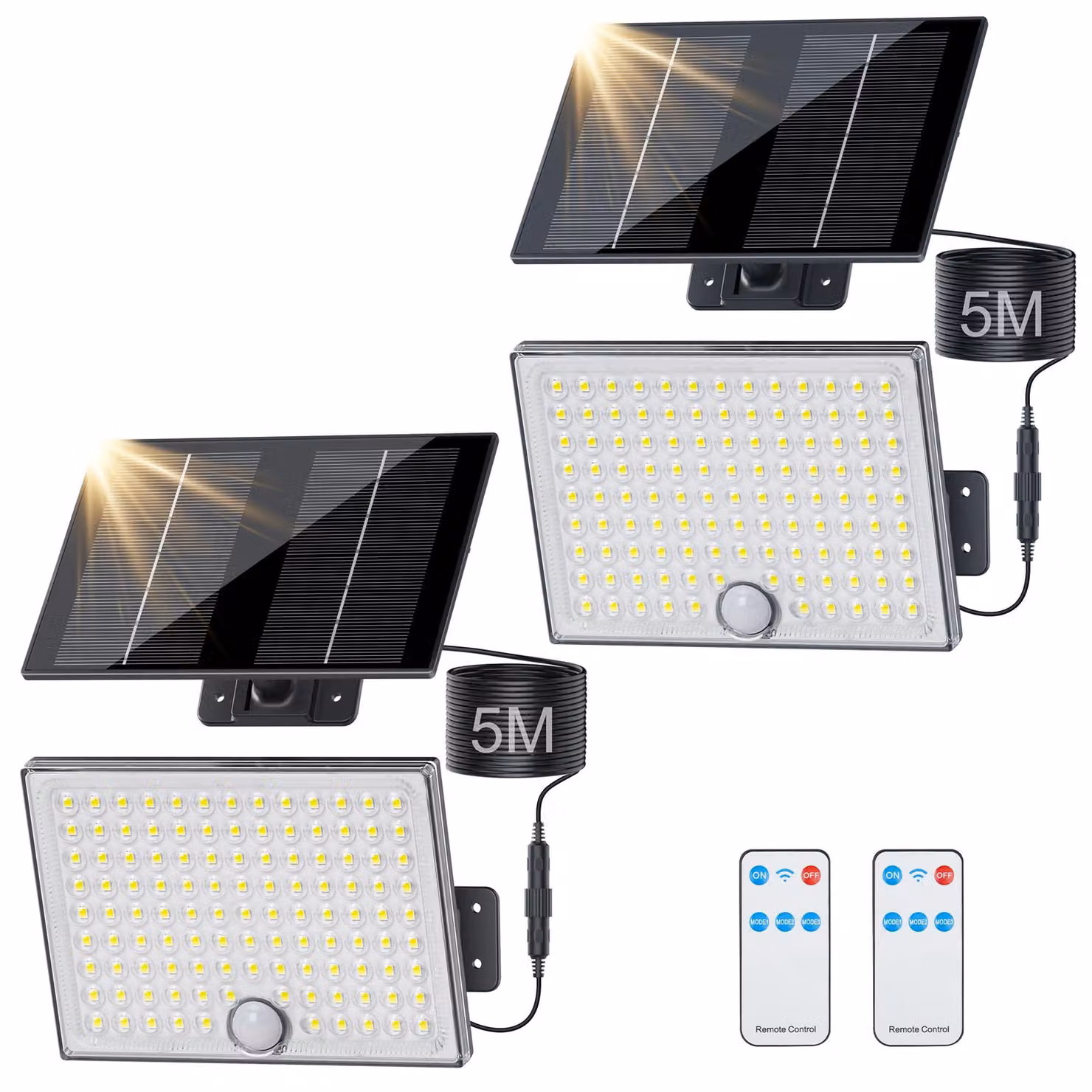 Set di 2 faretti solari a LED con sensore di movimento, capacità 2000 mAh, grado di protezione IP65