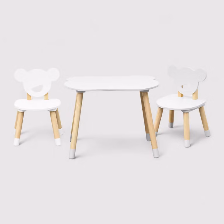Nefel - Set tavolino per bambini e 2 seggiole bianco e marrone
