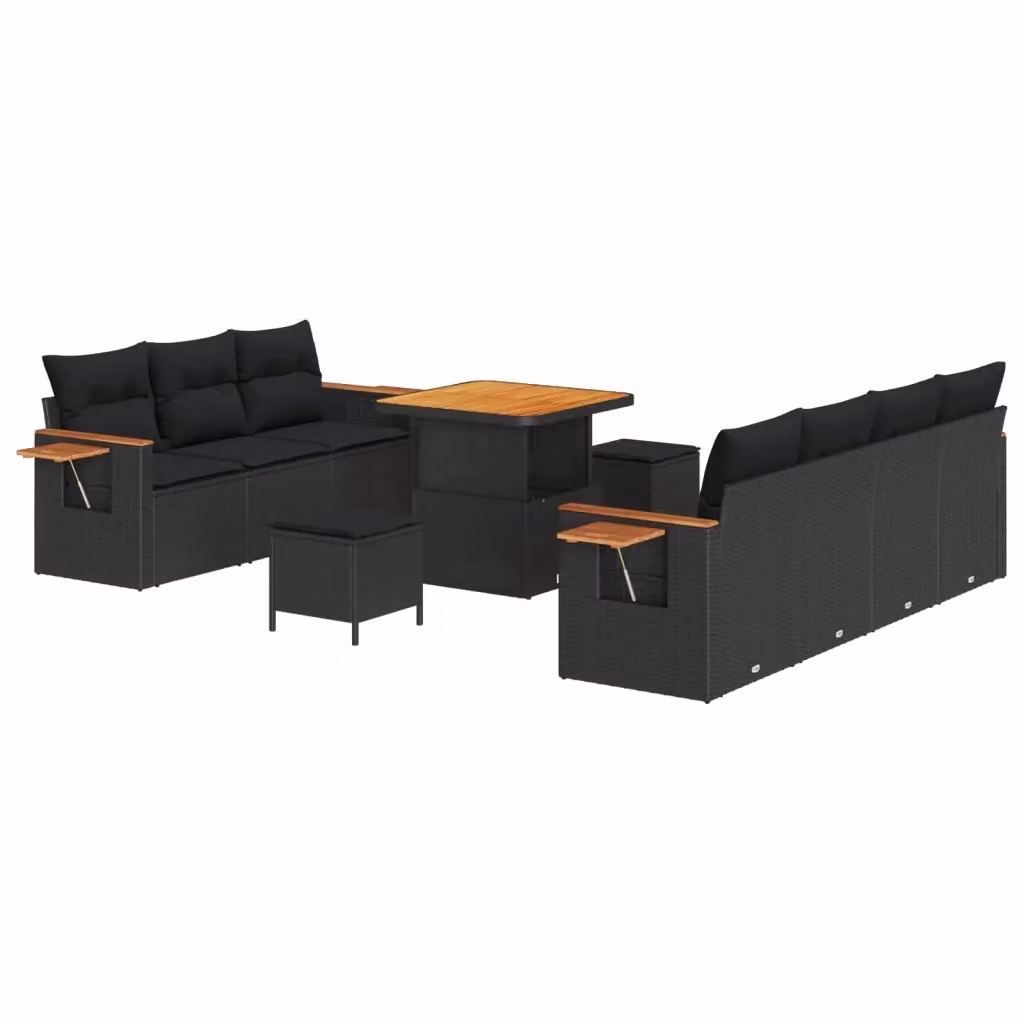 vidaXL Set Divano da Giardino 10 Pezzi con Cuscini e Tavolino Nero – 2