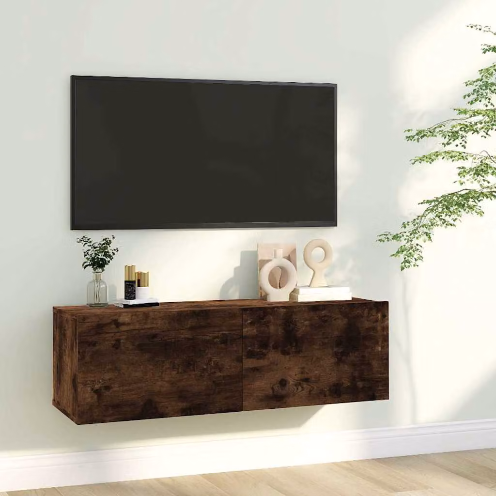 Mobile TV da parete vidaXL in legno ingegnerizzato rovere fumo, L 100 x P 30 x H 30 cm